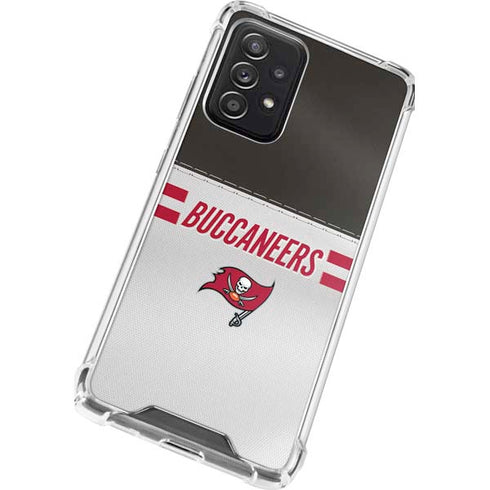 NFL Tampa Bay Buccaneers White Striped Galaxy A72 5G Clear Case